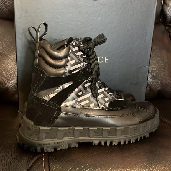 Versace La Greca leather suede monogram combat Boots NWB - Picture 6 of 7